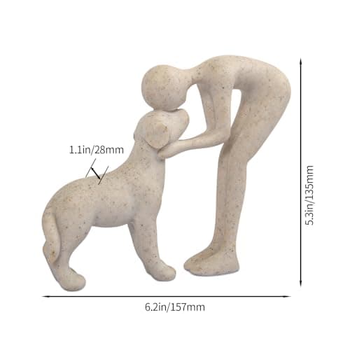 abstract sculpture celebrating the bond between person and pet. Intimate head-to-head Touching memory keepsake for dog lovers Abstract Person and Dog Head-to-Head Figurine Sandstone B0D9JVYT9V