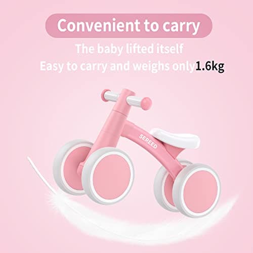 12-24 Months Toddler Bike, First Learning Ride on Toys, 4 Silent Wheels Indoor Outdoor Baby Walker, Pink New SEREED Baby Balance Bike for 1 Year Old Boy Girl, First Birthday Gift Toy B0B38JGP21