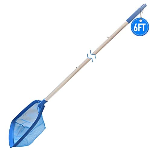 Poolvio Swimming Pool Leaf Skimmer Net, with 5 Sections Telescopic Aluminum Pole & Nylon Medium Fine Mesh Pool Net, Pool Cleaning Tool for Removing Leaves & Debris