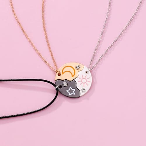 ZAHSY BFF Friendship Necklace for 3 Best Friends Gifts for Women Sun Moon and Stars Necklace Gifts for Bestie Sisters Best Friend Christmas Gift for Three Best Friend Birthday Gifts for Women