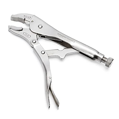 Amazon Basics 5-Piece CR-V Locking Pliers Set with Wire Cutters, 2 Straight Jaw, 3 Curved Jaw, 6.5-10 inch, Silver, Carrying Case