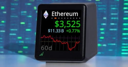 Bitcoin Ticker - Real-Time Crypto Price Display (1.54" Diagonal) for Top 1,000 Coins Like Bitcoin, Ethereum, Dogecoin, and 997 more. Compact Size, Ideal for Desk or Nightstand. Uses Wi-Fi.