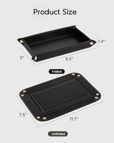Travel Valet Tray for Keys, Wallet, Watch, Phone and Glasses, Nightstand Dresser Desk Entryway Organizer for Men and Women VLANDO Valet Tray for Men, Foldable PU Leather Catchall Tray, Black B0H5VHQ9Q9