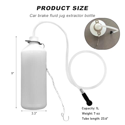 KVAEY 1L Brake Bleeder Bottle, Automotive Brake Pressure Bleeder Bottle with 24 Inch Tube Rubber Connector Steel Chain, One Person Plastic Brake Fluid Bottle for Car ATV Motorcycle