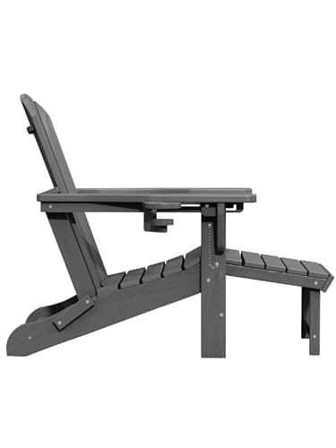 KINGYES Adjustable Folding Adirondack Chair with Footrest & 4-in-1 Multi-Functional Armrest Organizer Set of 4, HDPE Foldable Recliner Adirondack Chair with Pull-Out Ottoman, Grey