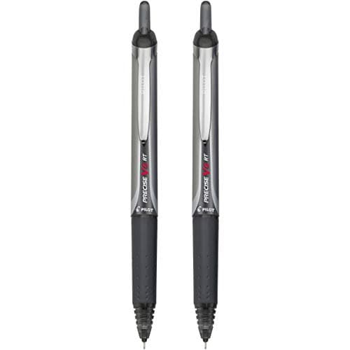Pilot Precise V5 RT Refillable & Retractable Rollerball Pens, Extra Fine Point Pens 0.5 mm, Black, Pack of 2 - Ideal for School, Journaling & Office Writing