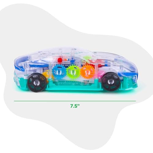 ArtCreativity Light Up Transparent Sensory Car Toy for Kids, 1PC, Bump and Go Toy Car with Colorful Moving Gears, Music, and LED Effects, Easter Toys for Toddlers, Great Birthday Gift Idea