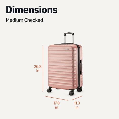 Amazon Basics 26" Hardside Medium Checked Luggage, Hardshell Suitcase With Wheels, Expandable For Up to 15% More Space, With Scratch-Resistant Surface, Four Multi-directional Wheels, Rose Gold