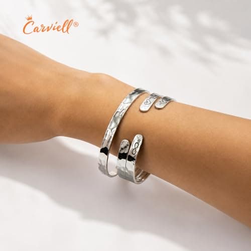 Carviell Bracelets for Women – 100+ Meaningful Engraved Messages – Solid 316L Surgical Stainless Steel Cuff Bracelet – Gift Ready B094NY63KJ