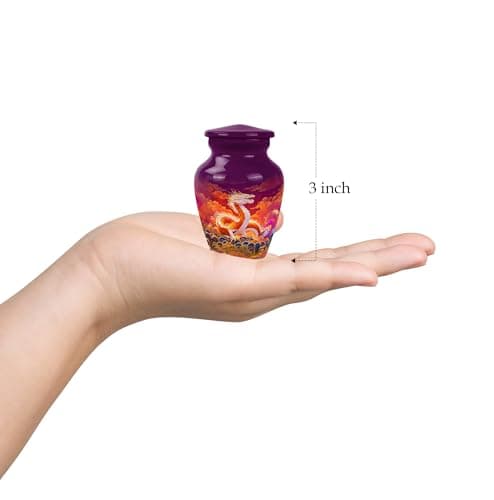 Orange Dragon Keepsake Urn for Ashes Adult Male & Female 3 Inch, Purple Cremation Urns for Human Ashes, Burial Urn for Remains, Burial Urns for Women, Funeral Gift B0FFZBHKX8