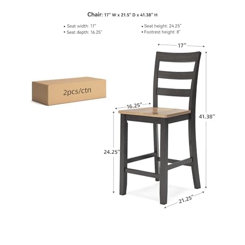 Signature Design by Ashley Gesthaven Counter Height Barstool, Set of 2, Adjustable Levelers, Solid Wood Frame, Natural/Brown
