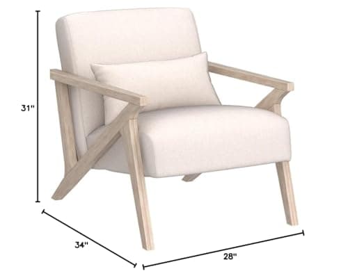 INZOY Mid Century Modern Chair with Wood Frame, Upholstered Armchair with Waist Cushion, Accent Chair for Living Room Bedroom Apartment, Easy Assembly, Beige