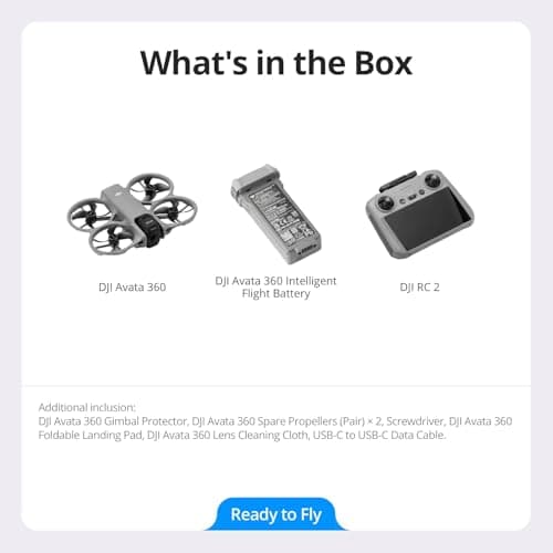 DJI Avata 360 (RC 2), 360° Drone With 1-Inch 8K 360° Imaging for FPV & Aerial Filming, 360° Camera Drone With Propeller Guard. Includes RC 2 With a Built-In Screen for Precise Control, 1 year NYC Care Plan and more