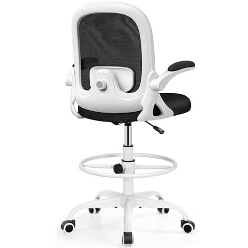 Primy Home Office Drafting Chair - Tall Desk Chair with Flip-up Armrests 3D Lumbar Support, Comfort Drafting Chair with Footrest for Standing Desk, High Chair for Bar Study Work