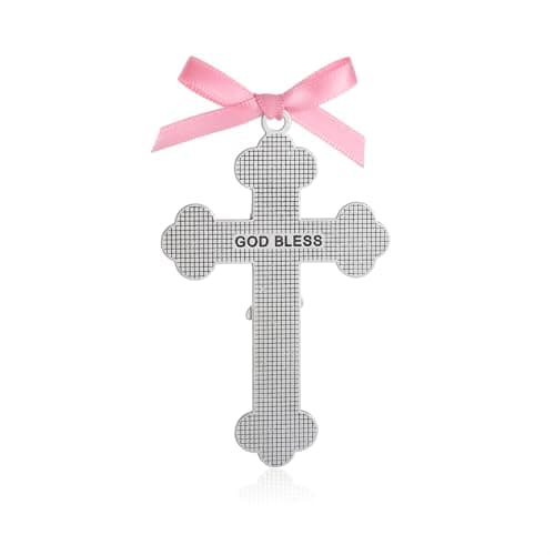 KOMI Pink Enamel Baby Wall Cross Christening Gifts Praying Girl Cross Christening and Dedication Baptismal Gifts from Godparents