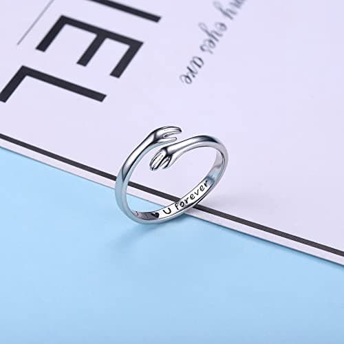 Yesteel S925 Sterling Silver Hug Ring for Women Teen Girls, Adjustable Ring Jewelry Mothers Day Birthday Gifts for Daughters Mom Sister Wife Friends Grandma