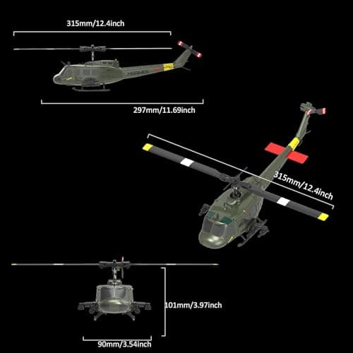 RC ERA C032 UH-1 Huey Helicopter - Remote Control Helicopters for Adult, 1/48 Sacle 2.4G 6CH Gyro Stabilized Aircraft with Altitude Hold & Optical Flow,3D Stunt Drone (Yellow)
