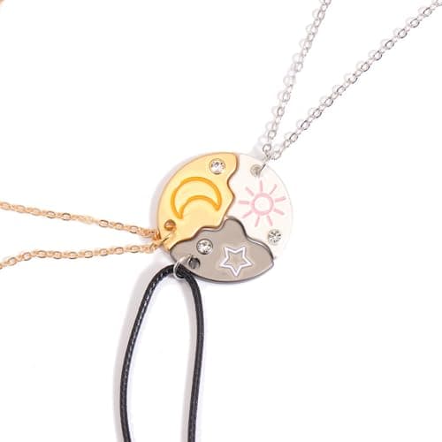 Joiigaem BFF Necklace For 3 Trio Sun Moon Star Friendship Puzzle Matching Necklaces For Best Friends 3 Sisters Forever Jewelry Gifts
