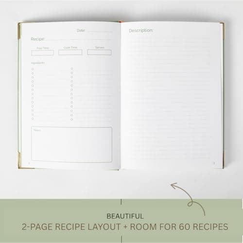 Blank Recipe Notebook | Small Blank Recipe Book to Write in Your Own Recipes | Artisan Hardcover Journal for 60 Recipes | 8.4” x 6” Leather Sage Green & Gold Hardcover | Tabs, Stickers, Pocket & Bookmarks B0D9KZP8TG