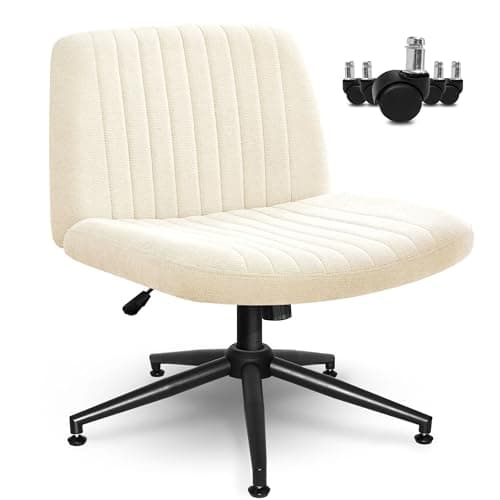 Orange Factory Criss Cross Chair Wheels Wide Cross Legged Office Desk Vanity Dual Base Comfy Fabric Armless Adjustable Swivel for Home Computer Task (Beige Dual Base, Fabric)