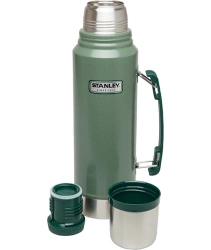 Stanley Heritage Classic Vacuum Bottle with Handle 1.1 qt | Wide Mouth w/Leakproof Cup Lid | Keep Drinks Hot or Cold | Insulated Stainless Steel Thermal Bottle | BPA-Free | Hammertone Green