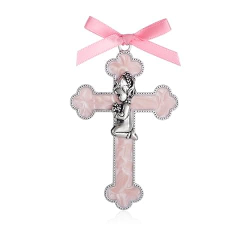 KOMI Pink Enamel Baby Wall Cross Christening Gifts Praying Girl Cross Christening and Dedication Baptismal Gifts from Godparents