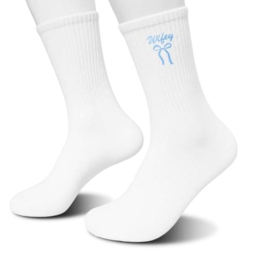 Embroidered Bow Bride Socks - Wedding Day Crew Socks B0FKGG82HR