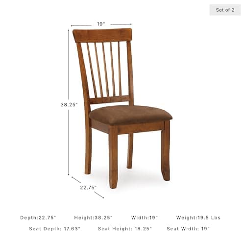 Signature Design by Ashley Berringer Dining Chairs Set of 2, Classic Wood Spindle-Back Design, Cushioned Microfiber Seat, Rustic Finish for Kitchen & Dining Room Chair, Walnut