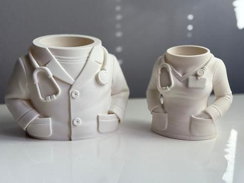 3D Printed Doctor Coat Pen Holder - Realistic Medical Desk Organizer with Stethoscope, White Doctor Sculpture Pen Cup for Office, Nurse, Medical Student Gift 5.9" x 3.5" x 4.3" (Male Doctor Style) B0GJZP6NRS