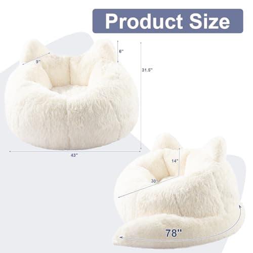 Achicsofar Bean Bag Chair for Adults Teens Giant Faux Fur Bean Bag Chairs with Filler Fluffy Plush Cat Shaped Beanbag Couch Comfy Accent Floor Sofa for Gaming, Reading in Living Room, Bedroom, Dorm