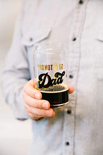 Pearhead Promoted to Dad Beer Glass for Dads to Be, Father's Day, Grandpa Gift, New Dads or Father’s Day, Fatherhood Pint Glass, Bar Accessory, Novelty Dad Accessory, 16oz