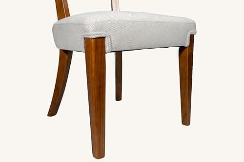 OVENTA Modern Armless Dining Chairs Set of 4, Mid-Century Contemporary Side Chairs with Solid Rubber Wood Legs, Beige Upholstered Fabric Accent Chairs for Dining Room, Kitchen, Living Room