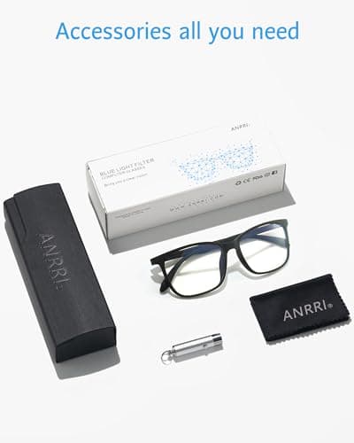 ANRRI Blue Light Blocking Glasses, Anti Eyestrain Lens Lightweight Frame Eyeglasses, Black, Men/Women