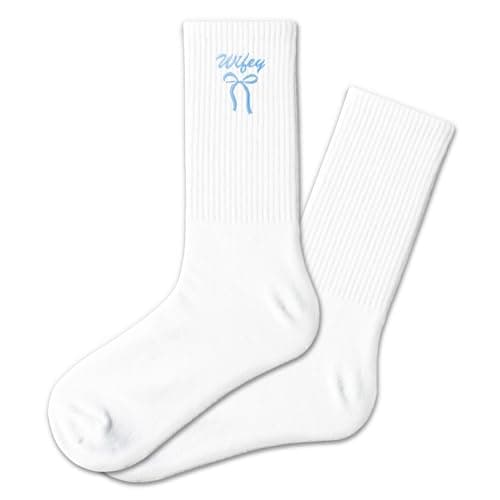 Embroidered Bow Bride Socks - Wedding Day Crew Socks B0FKGG82HR