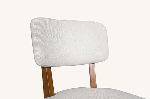 OVENTA Modern Armless Dining Chairs Set of 4, Mid-Century Contemporary Side Chairs with Solid Rubber Wood Legs, Beige Upholstered Fabric Accent Chairs for Dining Room, Kitchen, Living Room