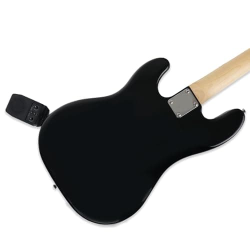 Full size 4strings electric bass guitar kit package black color with 5W portable plug and play amplifier travel amp set with strap gig bag bundle for beginner starter practice (BKPB-30)