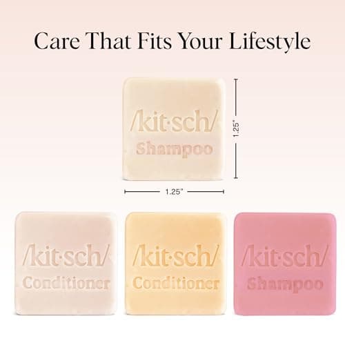 Kitsch Shampoo and Conditioner Set - 4pc Sampler Bars with Rice Water Shampoo and Conditioner, Castor Oil Shampoo & Coconut Oil Conditioner - Bottle-Free Beauty for Hair Growth, Repair & Moisture