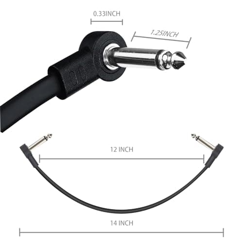 GOGHOST 12 Inch Guitar Patch Cables 6 Pack, 1/4" TS Right Angle Effect Pedal Flat Cables, Pedal Board Patch Cables, Black