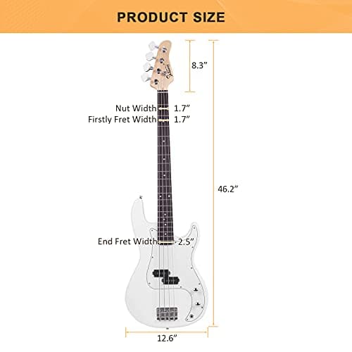 GLARRY Full Size Electric Bass Guitar Beginner Kit 4 String Exquisite Basswood Bass with 20W AMP, Cable, Strap, Bag and Accessories (White, 39"Right Handed)