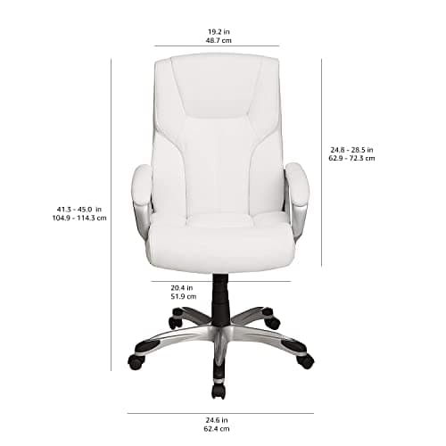 Amazon Basics Executive High Back Office Desk Chair, Adjustable Height, Tilt, Swivel, 275lb Capacity, Bonded Leather, White/Pewter