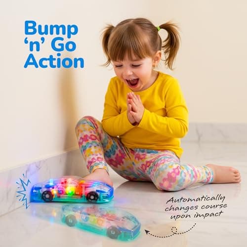 ArtCreativity Light Up Transparent Sensory Car Toy for Kids, 1PC, Bump and Go Toy Car with Colorful Moving Gears, Music, and LED Effects, Easter Toys for Toddlers, Great Birthday Gift Idea