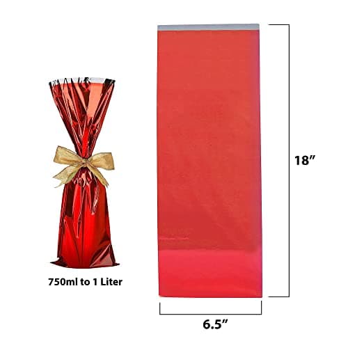 MT Products Metallic Mylar Wine Red Gift Bags for Bottles Sparkle Look - Great for a Wine Pull - (25 Pieces) (Ribbon and Rope Not Included)