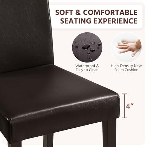 Yaheetech Dining Chairs Set of 4 PU Leather Dining Room Chairs with Waterproof Surface and Wood Legs for Kitchen Restaurant and Living Room, Dark Brown