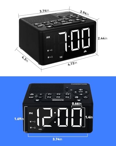 Digital Alarm Clock Radio with AM/FM Radio, Presets, Scan, Dual Weekday/Weekend Alarms, Snooze, Sleep Timer and Dimmable White LED Display for Bedroom, Living Rooms, Kitchens, Offices, etc (White)