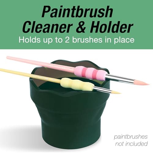 Faber-Castell Clic & Go Artist Water Cup, Dark Green - Travel-Friendly Collapsible Brush Cleaner Tool with Brush Stand, Scalloped Rim, Non-Slip Base, Portable Palette & Rinser B007TYWDQE
