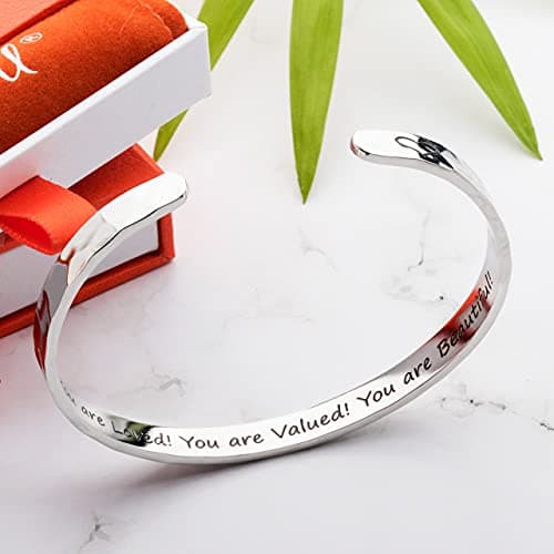 Carviell Bracelets for Women – 100+ Meaningful Engraved Messages – Solid 316L Surgical Stainless Steel Cuff Bracelet – Gift Ready B094NY63KJ