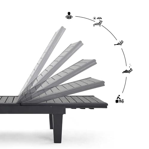 Nestl Patio Chairs - Black Chaise Lounge Chair Outdoor, 5-Position Adjustable Sun Tanning Chair, Waterproof Pool Lounge Chairs Set of 2, Reclining Lawn Chair, Lightweight Outdoor Lounge Chairs