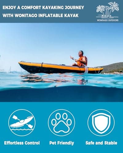 Inflatable Kayak, Portable Ripstop Oxford Cloth Recreational Touring Kayak with Fiberglass Kayak Paddle, Hand Pump and Carrying Bag, 1/2 Person