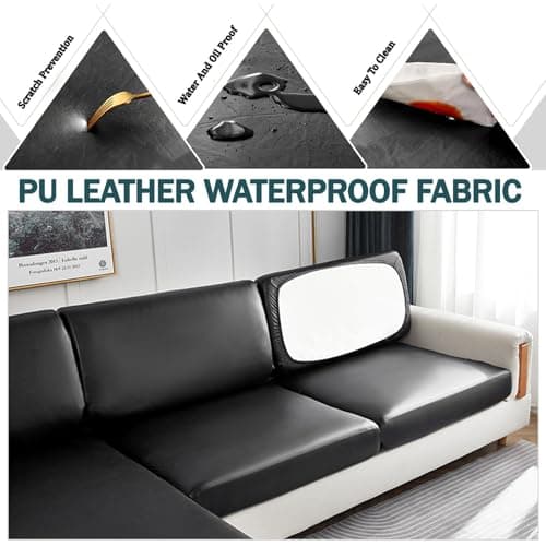 CLGTY Waterproof Couch Cushion Covers for Sofa, PU Leather L-Shaped Seat Cushion Cover Individual Separate Sectional Sofa Slipcovers Form Fitted for Cat Dog-Black-Chaise seat