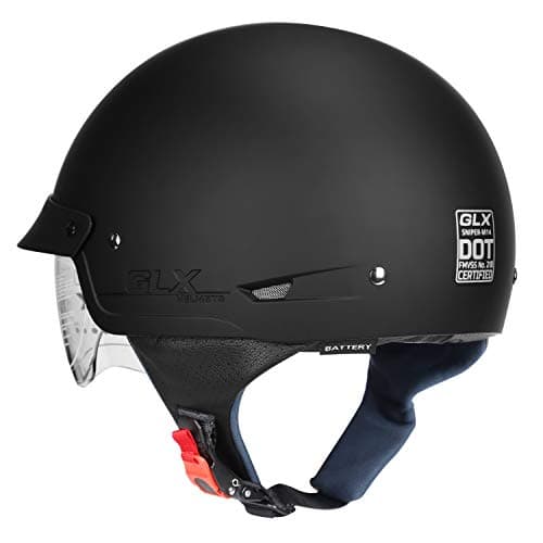 GLX M14 Open Face Motorcycle Helmet - Matte Black, Large - DOT Approved